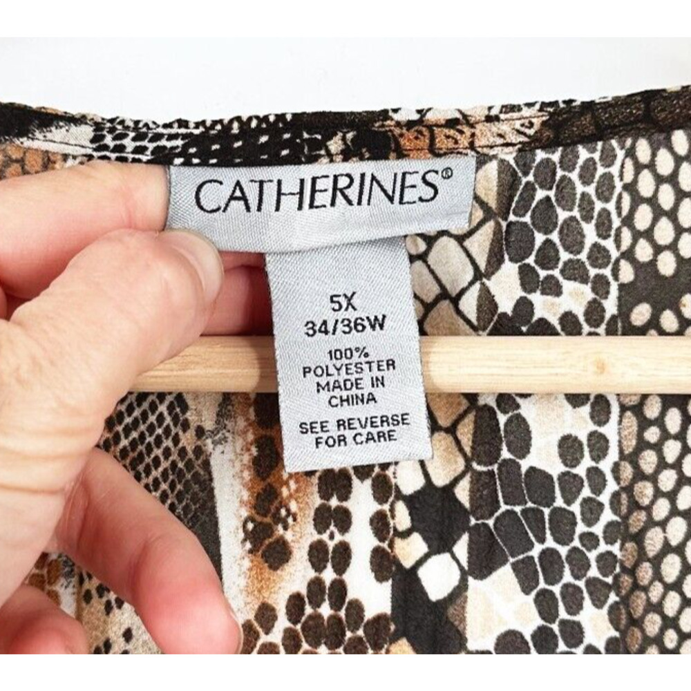 Catherines Womens Patchwork Animal Print Top 5X Asymmetrical Beaded Tunic Artsy - Picture 5 of 8